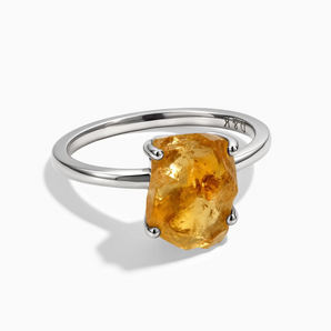 925 Sterling Silver Raw Citrine Ring - Freeform Front View