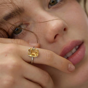 925 Sterling Silver Raw Citrine Ring - Freeform Model Shot