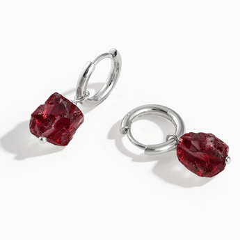 925 Sterling Silver Raw Garnet Drop Hoop Earrings - Untamed Grace Front View