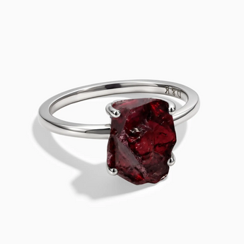 925 Sterling Silver Raw Garnet Ring - Freeform Front View