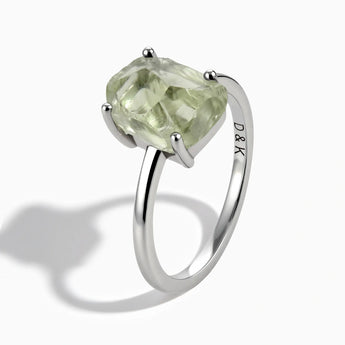 925 Sterling Silver Raw Green Amethyst Ring - Freeform Side View