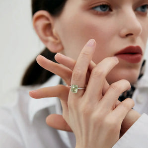 925 Sterling Silver Raw Green Amethyst Ring - Freeform Worn View
