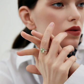 925 Sterling Silver Raw Green Amethyst Ring - Freeform Worn View