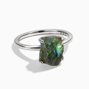925 Sterling Silver Raw Labradorite Ring - Freeform Front View