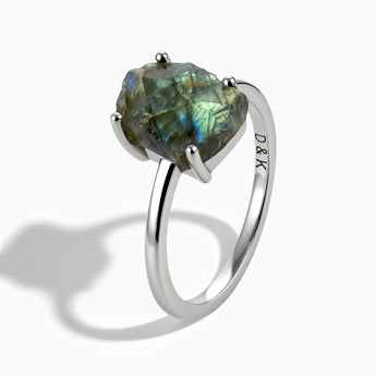 925 Sterling Silver Raw Labradorite Ring - Freeform Side View