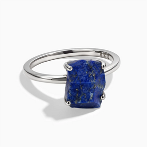 925 Sterling Silver Raw Lapis Lazuli Ring - Freeform Front View