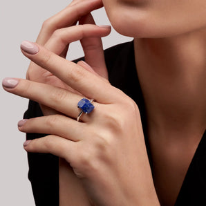 925 Sterling Silver Raw Lapis Lazuli Ring - Freeform Worn View