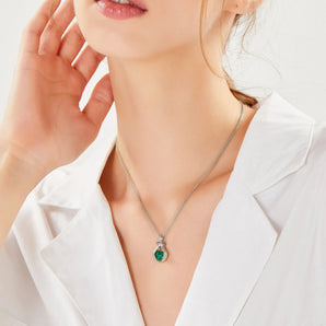 925 Sterling Silver Raw Malachite Cradle Necklace - Guardian Hands Model Shot