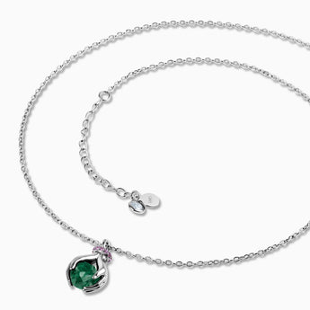 925 Sterling Silver Raw Malachite Cradle Necklace - Guardian Hands Side View