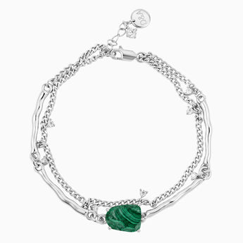 925 Sterling Silver Raw Malachite Layered Bracelet - Wild Vine Front View