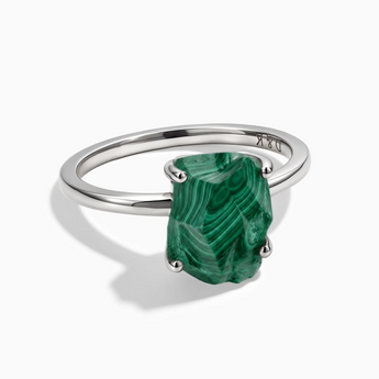 925 Sterling Silver Raw Malachite Ring - Freeform Front View