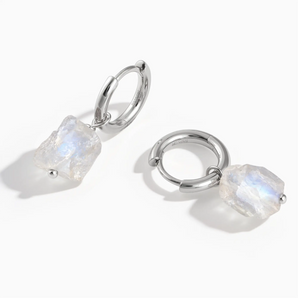 925 Sterling Silver Raw Amethyst Drop Hoop Earrings - Untamed Grace Front View