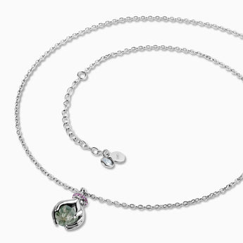 925 Sterling Silver Raw Moss Agate Cradle Necklace - Guardian Hands Side View