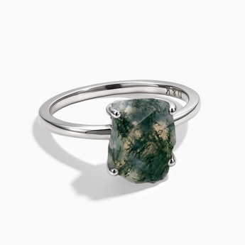 925 Sterling Silver Raw Moss Agate Ring - Freeform Front View