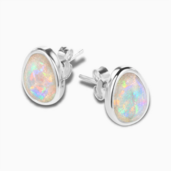 925 Sterling Silver Raw Opal Bezel Stud Earrings - Fluid Frame Side View
