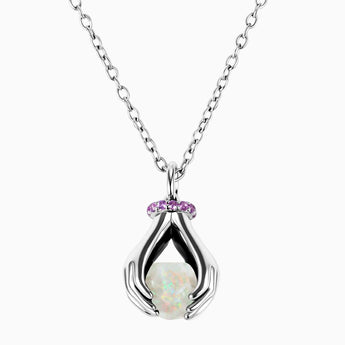 925 Sterling Silver Raw Opal Cradle Necklace - Guardian Hands Front View