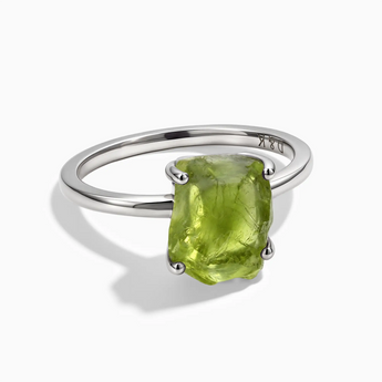 925 Sterling Silver Raw Peridot Ring - Freeform Front View