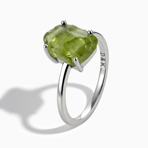 925 Sterling Silver Raw Peridot Ring - Freeform Side View