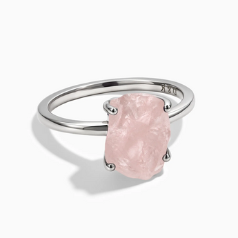 925 Sterling Silver Raw Rose Quartz Ring - Freeform Front View
