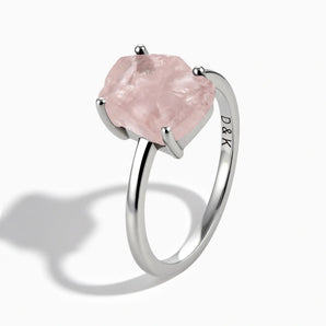 925 Sterling Silver Raw Rose Quartz Ring - Freeform Side View