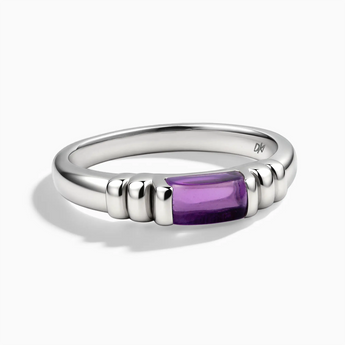 925 Sterling Silver Rectangle Amethyst Cabochon Ring Axis Front View
