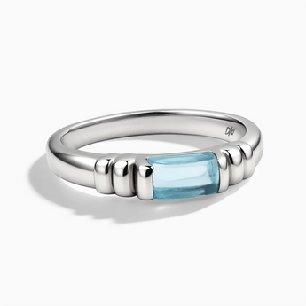925 Sterling Silver Rectangle Aquamarine Cabochon Ring Axis Front View