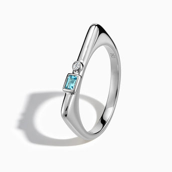 925 Sterling Silver Rectangle Aquamarine Puzzle Stacking Ring - Minimal Mood Side View