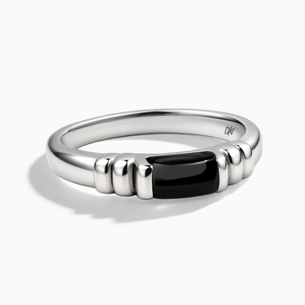 925 Sterling Silver Rectangle Black Onyx Cabochon Ring Axis Front View