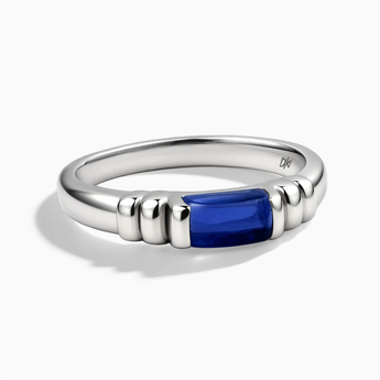 925 Sterling Silver Rectangle Blue Sapphire Cabochon Ring Axis Front View