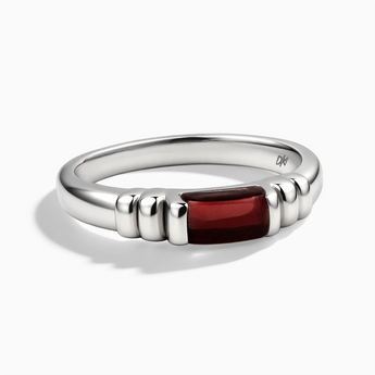 925 Sterling Silver Rectangle Garnet Cabochon Ring Axis Front View