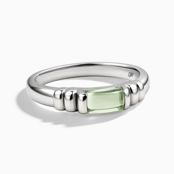 925 Sterling Silver Rectangle Green Amethyst Cabochon Ring Axis Front View