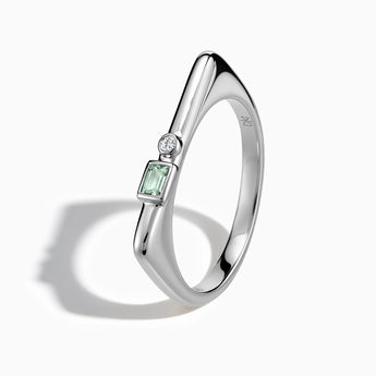 925 Sterling Silver Rectangle Green Amethyst Puzzle Stacking Ring - Minimal Mood Side View