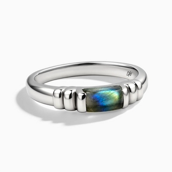 925 Sterling Silver Rectangle Labradorite Cabochon Ring - Axis Front View