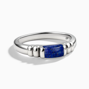 925 Sterling Silver Rectangle Lapis Lazuli Cabochon Ring Axis Front View