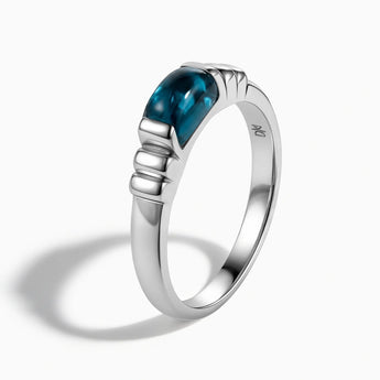 925 Sterling Silver Rectangle London Blue Topaz Cabochon Ring Axis Side View