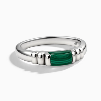 925 Sterling Silver Rectangle Malachite Cabochon Ring Axis Front View
