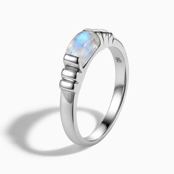 925 Sterling Silver Rectangle Moonstone Cabochon Ring Axis Side View