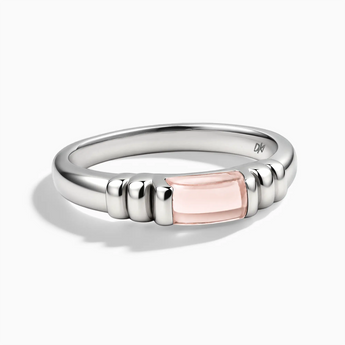 925 Sterling Silver Rectangle Morganite Cabochon Ring Axis Front View