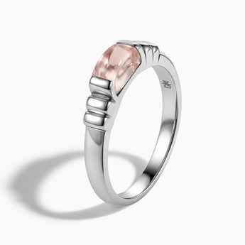 925 Sterling Silver Rectangle Morganite Cabochon Ring Axis Side View