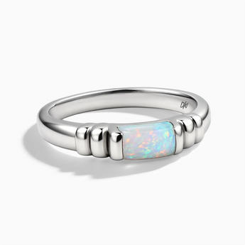 925 Sterling Silver Rectangle Opal Cabochon Ring Axis Front View