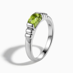 925 Sterling Silver Rectangle Peridot Cabochon Ring Axis Side View