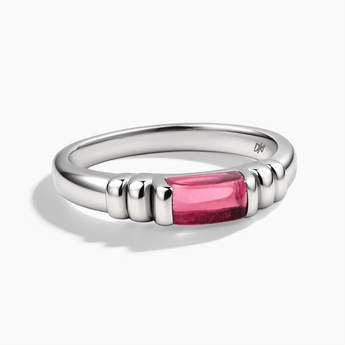 925 Sterling Silver Rectangle Pink Tourmaline Cabochon Ring Axis Front View