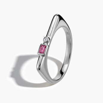 925 Sterling Silver Rectangle Pink Tourmaline Puzzle Stacking Ring - Minimal Mood Side View