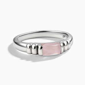 925 Sterling Silver Rectangle Rose Quartz Cabochon Ring Axis Front View