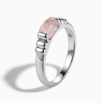 925 Sterling Silver Rectangle Rose Quartz Cabochon Ring Axis Side View