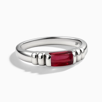 925 Sterling Silver Rectangle Ruby Cabochon Ring Axis Front View