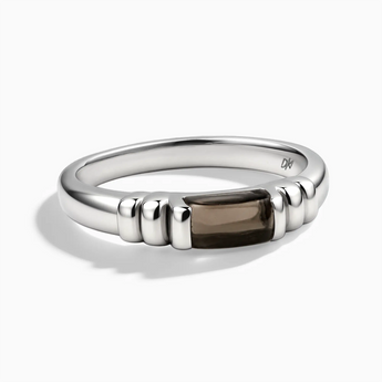 925 Sterling Silver Rectangle Smoky Quartz Cabochon Ring Axis Front View