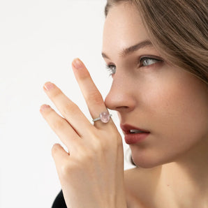 925 Sterling Silver Rose Quartz Cabochon Ring - Minimal Spiritual Model Shot