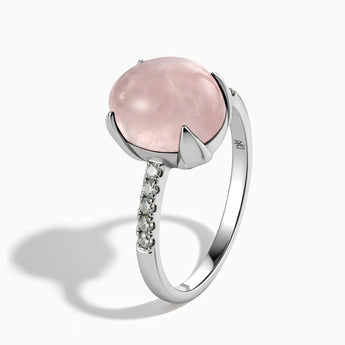 925 Sterling Silver Rose Quartz Cabochon Ring - Minimal Spiritual Side View