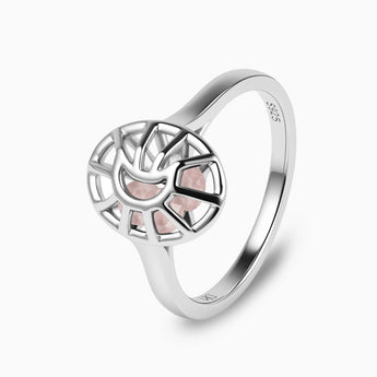 925 Sterling Silver Rose Quartz Crescent Moon Hollow Oval Shaker Ring - Soul Cage Side View